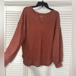 Wishlist Waffle Knit Top in Warm Rust